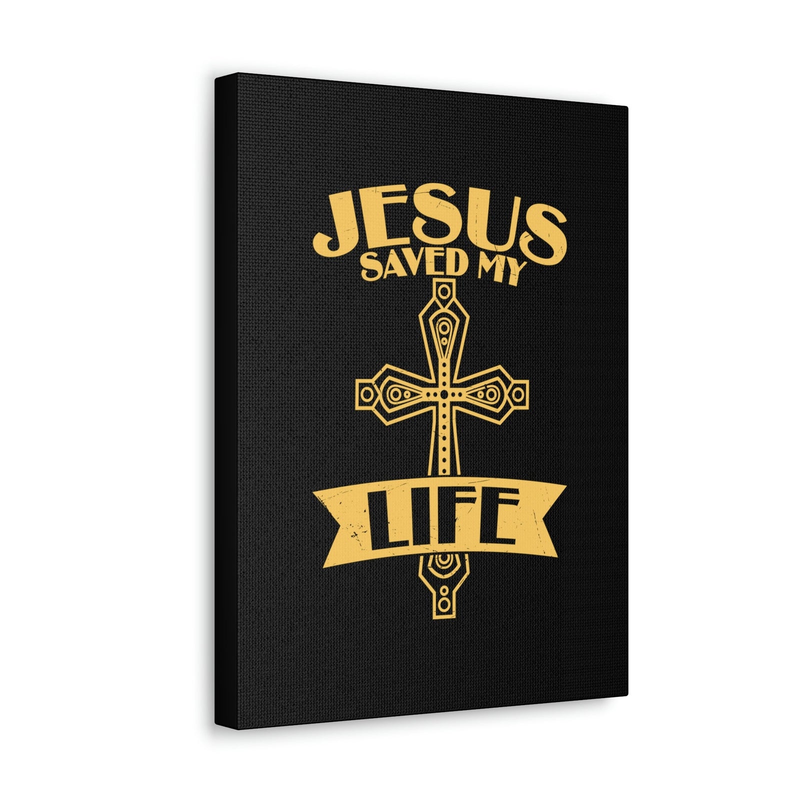 Scripture Walls Jesus Saved My Life Acts 16:31 Golden Cross Christian Wall Art Bible Verse Print Ready to Hang Unframed-Express Your Love Gifts