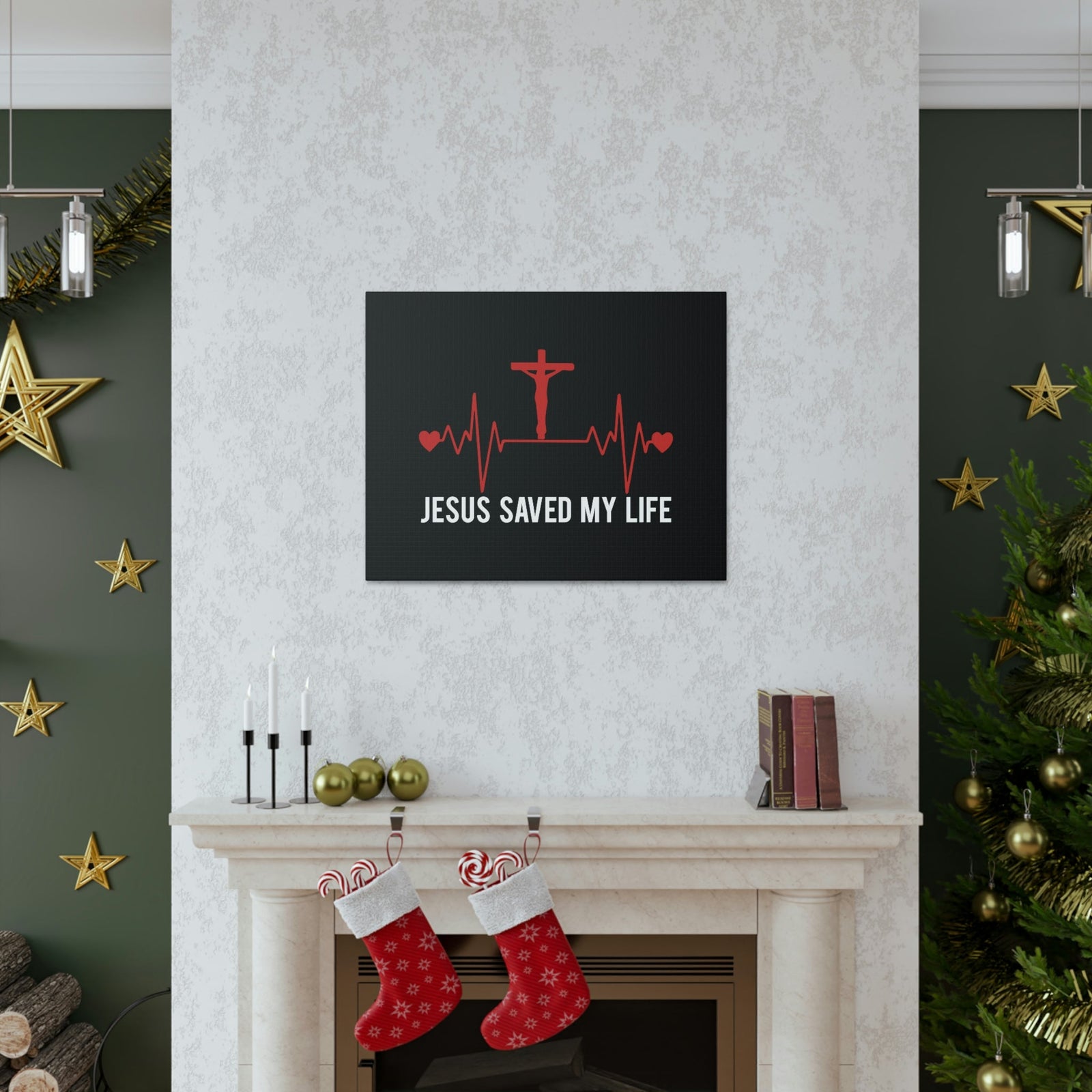 Scripture Walls Jesus Saved My Life Ephesians 2:8 Heartbeat Christian Wall Art Bible Verse Print Ready to Hang Unframed-Express Your Love Gifts