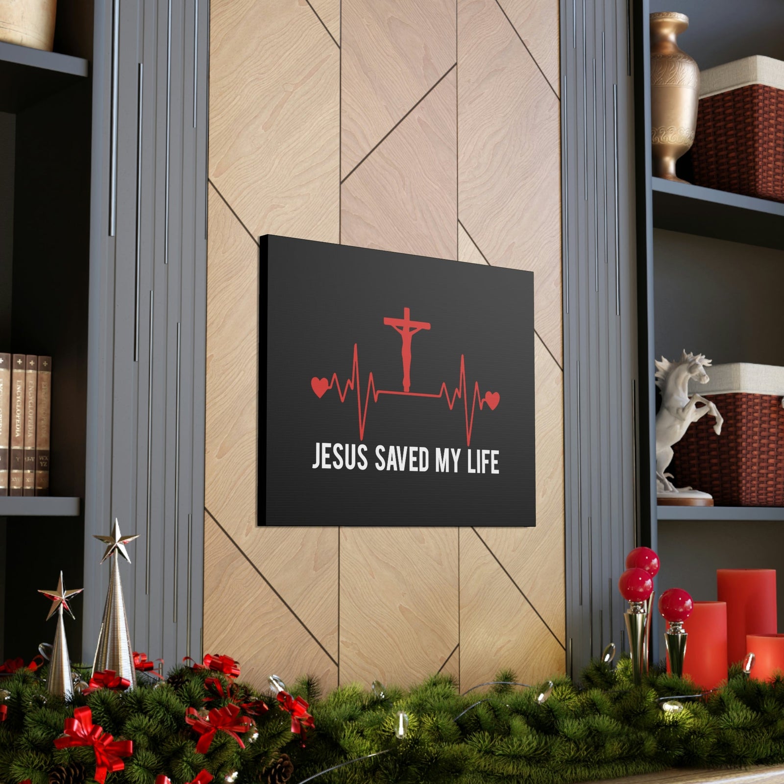 Scripture Walls Jesus Saved My Life Ephesians 2:8 Heartbeat Christian Wall Art Bible Verse Print Ready to Hang Unframed-Express Your Love Gifts