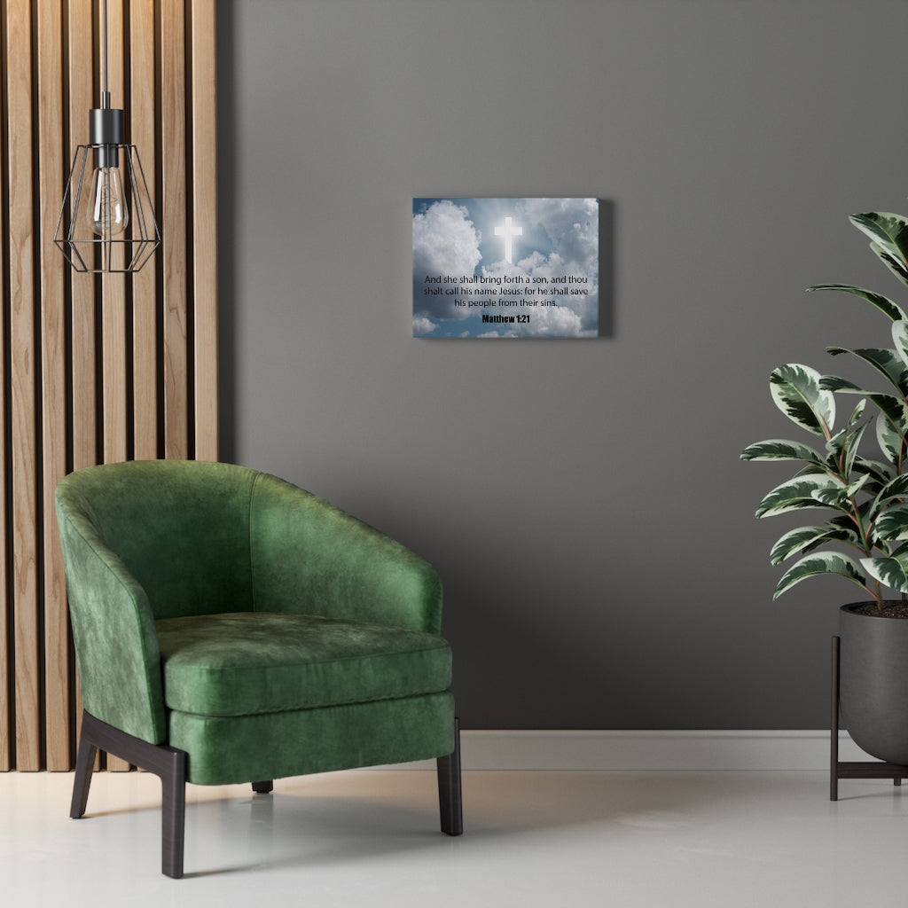 Scripture Walls Jesus Saves Matthew 1:21 Bible Verse Canvas Christian Wall Art Ready to Hang Unframed-Express Your Love Gifts