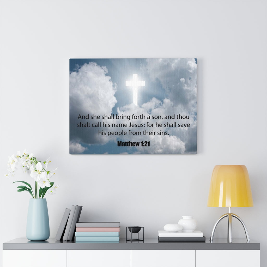Scripture Walls Jesus Saves Matthew 1:21 Bible Verse Canvas Christian Wall Art Ready to Hang Unframed-Express Your Love Gifts