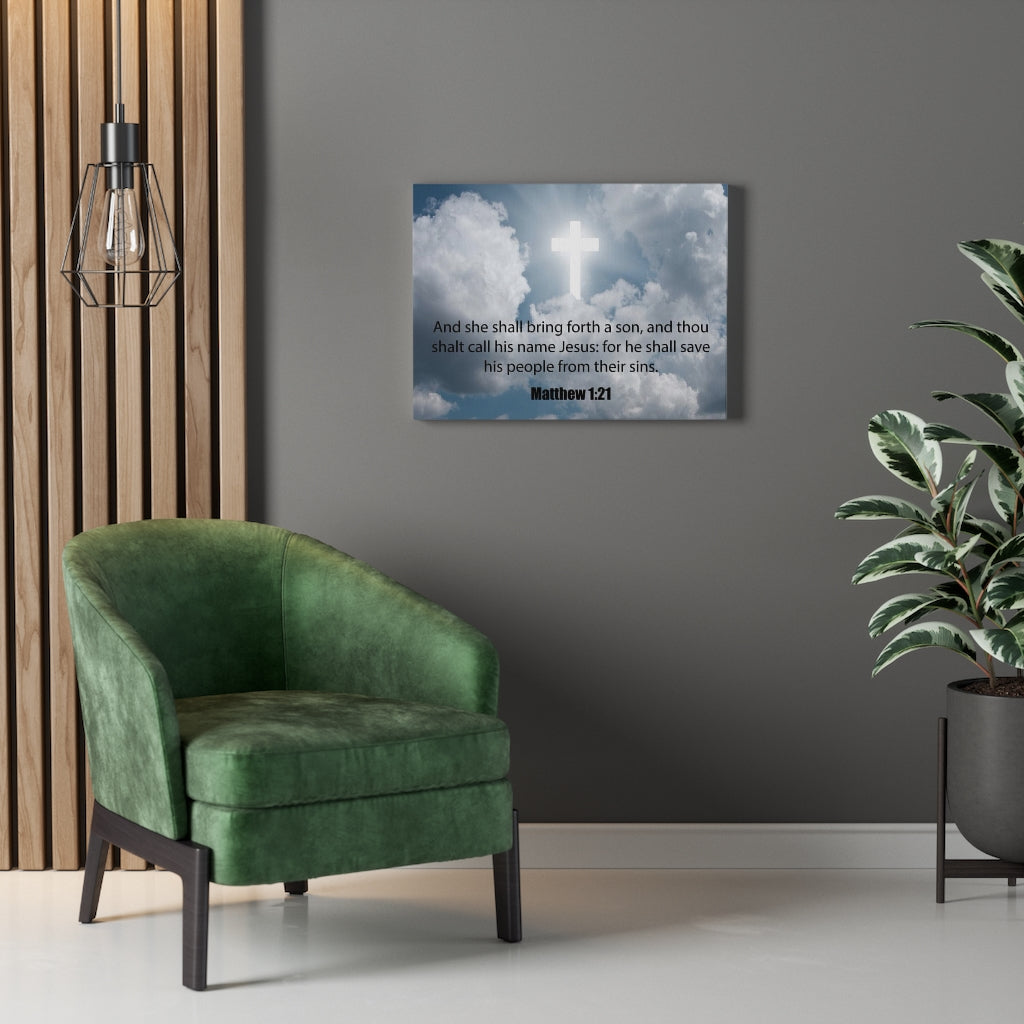 Scripture Walls Jesus Saves Matthew 1:21 Bible Verse Canvas Christian Wall Art Ready to Hang Unframed-Express Your Love Gifts