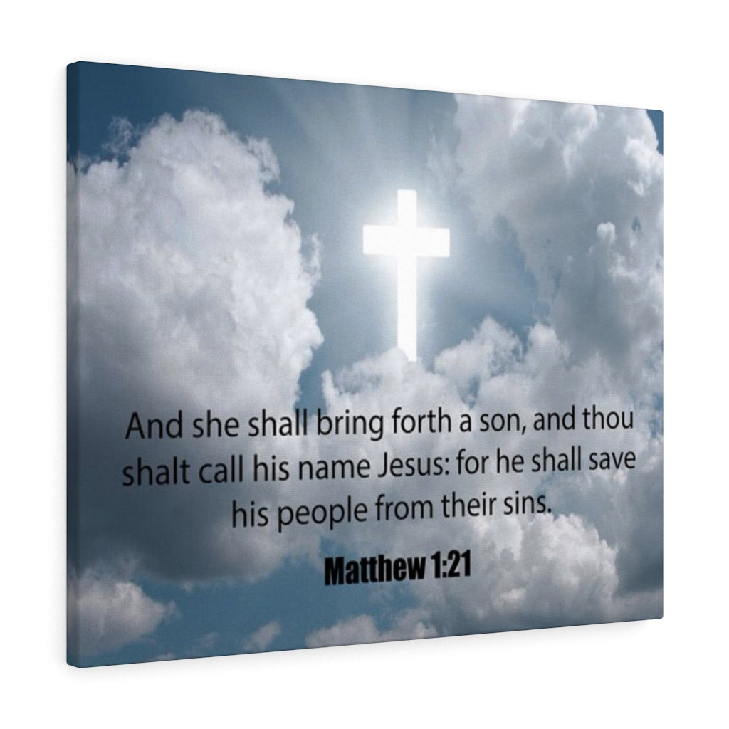 Scripture Walls Jesus Saves Matthew 1:21 Bible Verse Canvas Christian Wall Art Ready to Hang Unframed-Express Your Love Gifts