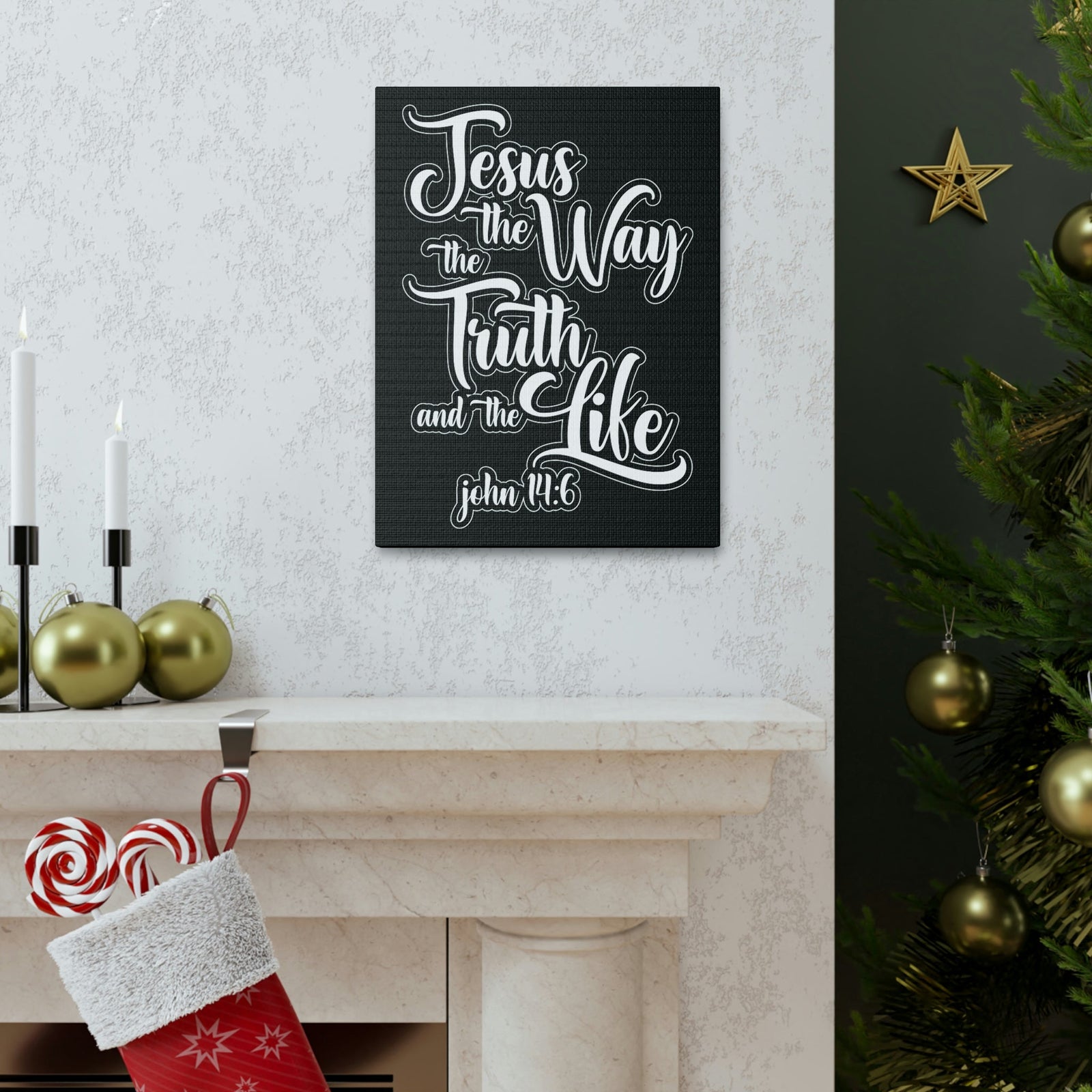 Scripture Walls Jesus The Way The Truth And The Life John 14:6 Black and White Bible Verse Canvas Christian Wall Art Ready To Hang Unframed-Express Your Love Gifts