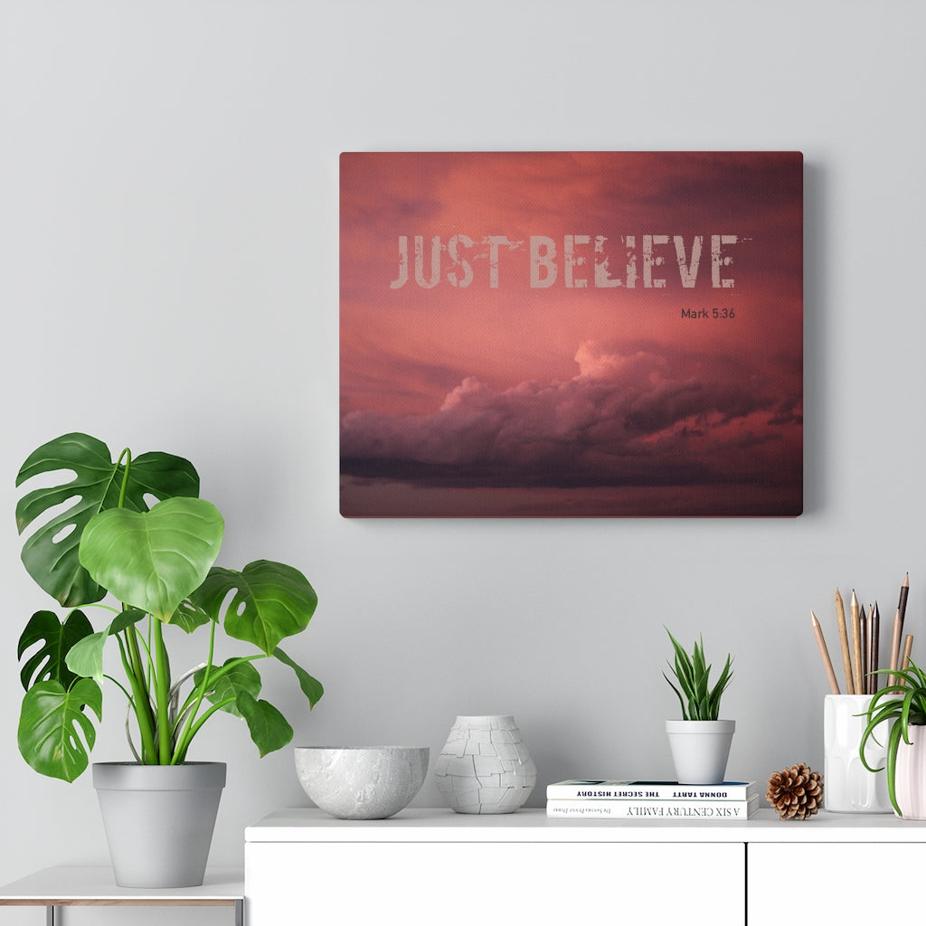 Scripture Walls Just Believe Red Mark 5:36 Bible Verse Canvas Christian Wall Art Ready to Hang Unframed-Express Your Love Gifts