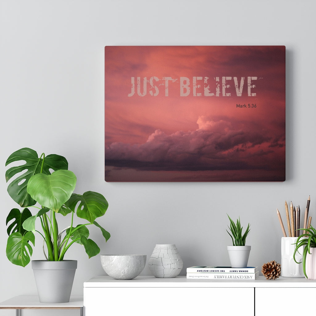 Scripture Walls Just Believe Red Mark 5:36 Bible Verse Canvas Christian Wall Art Ready to Hang Unframed-Express Your Love Gifts