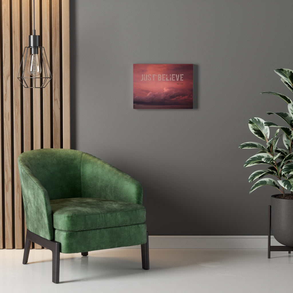Scripture Walls Just Believe Red Mark 5:36 Bible Verse Canvas Christian Wall Art Ready to Hang Unframed-Express Your Love Gifts