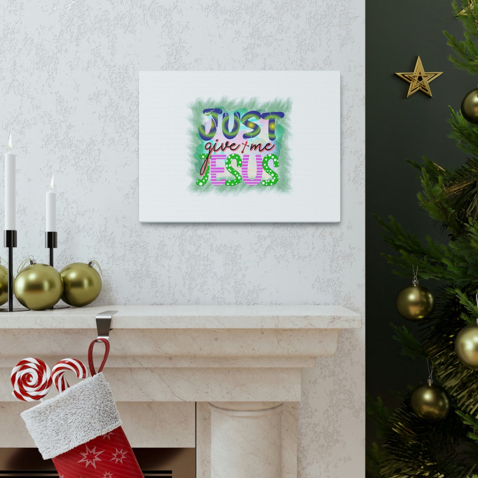 Scripture Walls Just Give Me Jesus John 3:16 Green Square Christian Wall Art Bible Verse Print Ready to Hang Unframed-Express Your Love Gifts