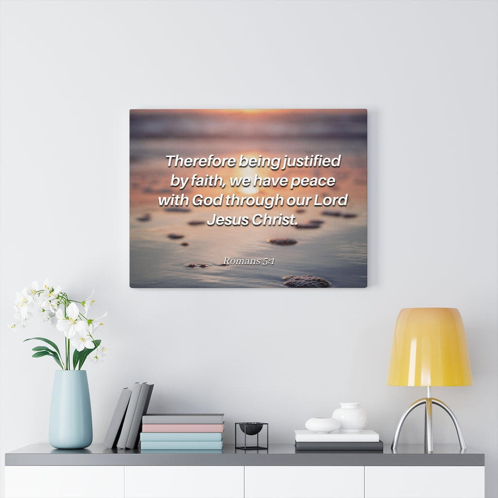 Scripture Walls Justified By Faith Romans 5:1 Bible Verse Canvas Christian Wall Art Ready to Hang Unframed-Express Your Love Gifts
