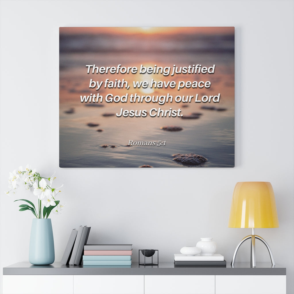 Scripture Walls Justified By Faith Romans 5:1 Bible Verse Canvas Christian Wall Art Ready to Hang Unframed-Express Your Love Gifts