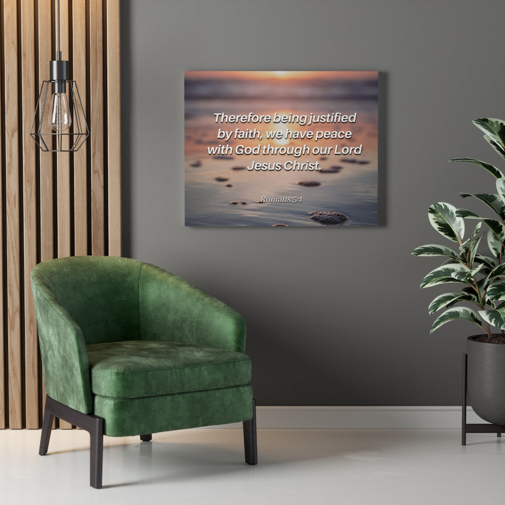 Scripture Walls Justified By Faith Romans 5:1 Bible Verse Canvas Christian Wall Art Ready to Hang Unframed-Express Your Love Gifts