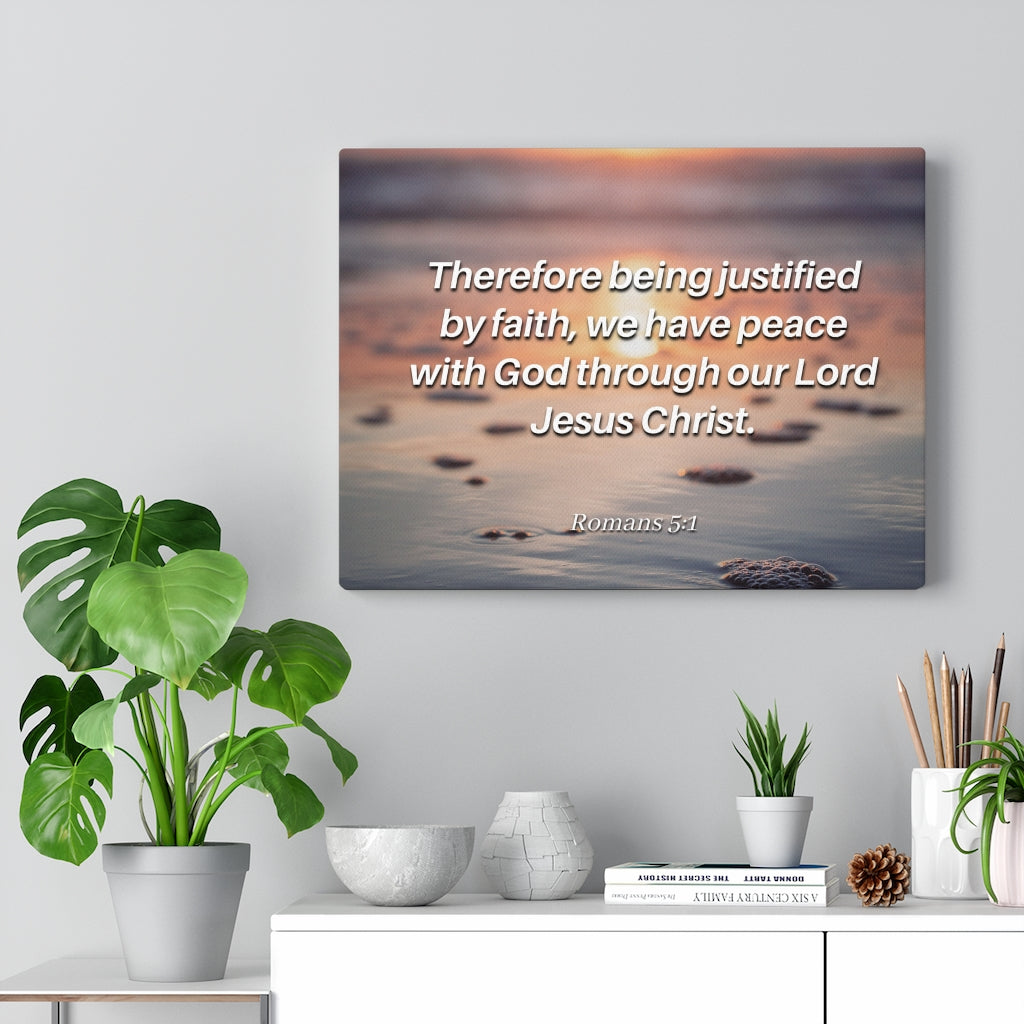 Scripture Walls Justified By Faith Romans 5:1 Bible Verse Canvas Christian Wall Art Ready to Hang Unframed-Express Your Love Gifts