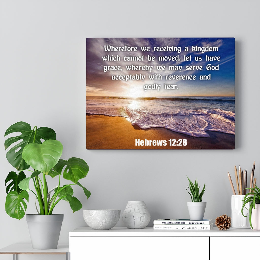 Scripture Walls Kingdom Sea Hebrews 12:28 KJV Bible Verse Canvas Christian Wall Art Ready to Hang Unframed-Express Your Love Gifts