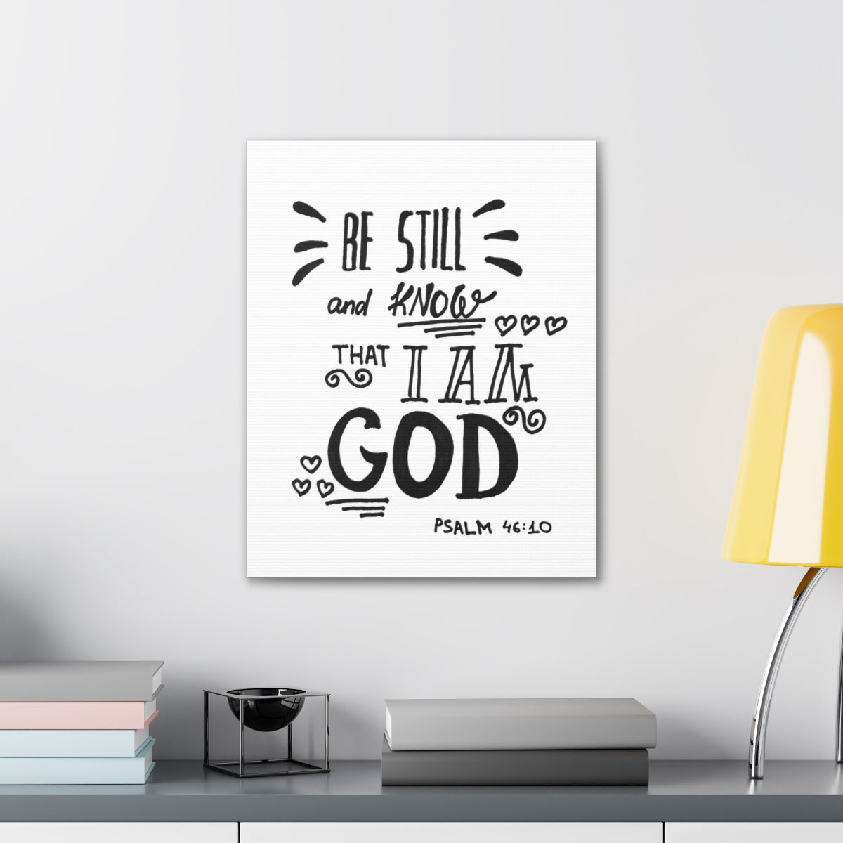 Scripture Walls Know That I Am God Psalm 46:10 White Bible Verse Canvas Christian Wall Art Ready to Hang Unframed-Express Your Love Gifts