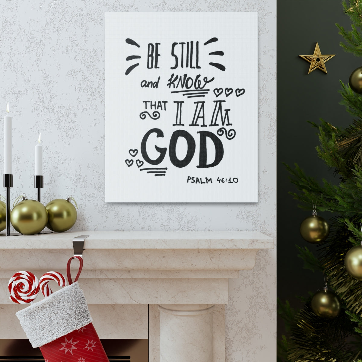 Scripture Walls Know That I Am God Psalm 46:10 White Bible Verse Canvas Christian Wall Art Ready to Hang Unframed-Express Your Love Gifts