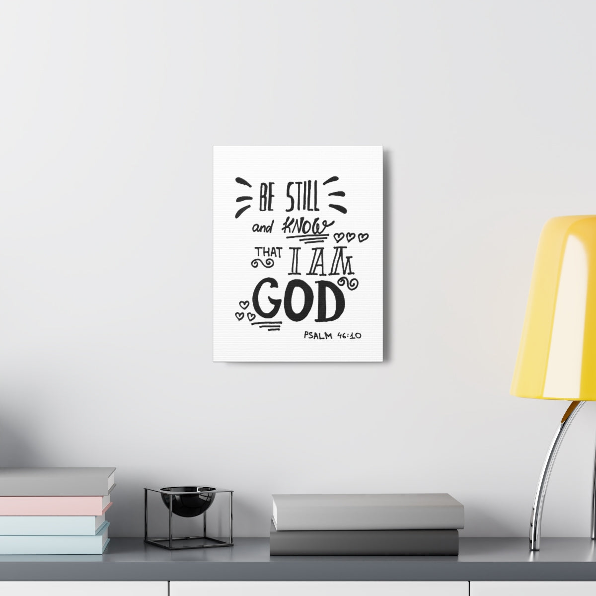 Scripture Walls Know That I Am God Psalm 46:10 White Bible Verse Canvas Christian Wall Art Ready to Hang Unframed-Express Your Love Gifts