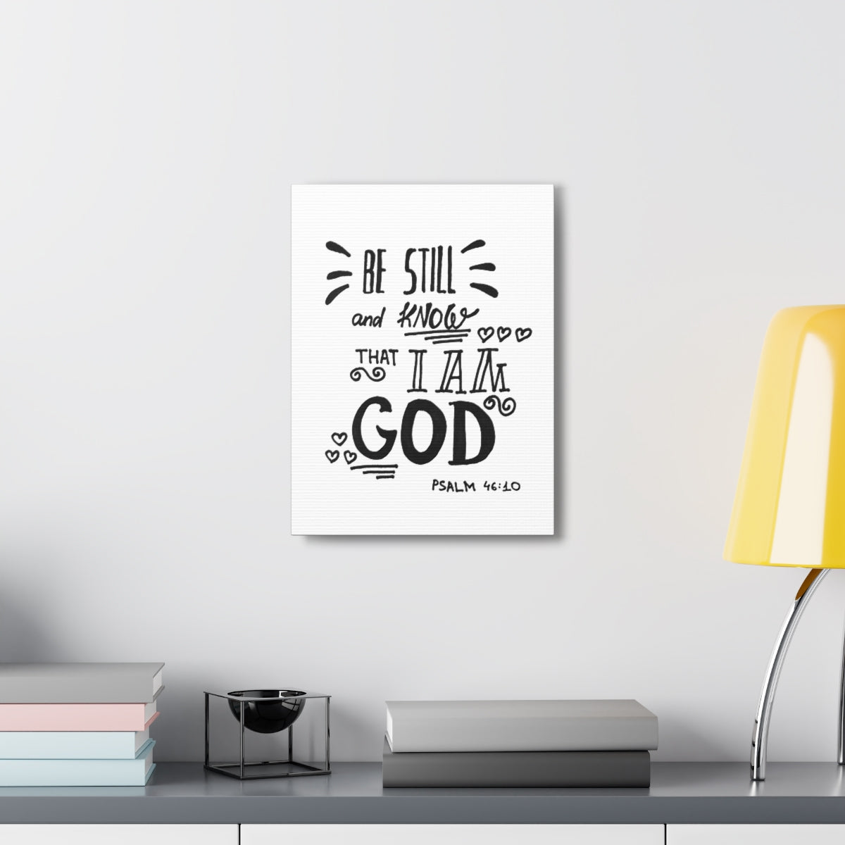 Scripture Walls Know That I Am God Psalm 46:10 White Bible Verse Canvas Christian Wall Art Ready to Hang Unframed-Express Your Love Gifts