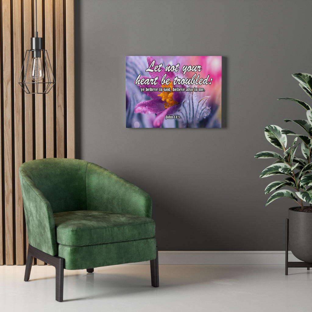 Scripture Walls Let Not Your Heart Be Troubled John 14:1 Bible Verse Canvas Christian Wall Art Ready to Hang Unframed-Express Your Love Gifts
