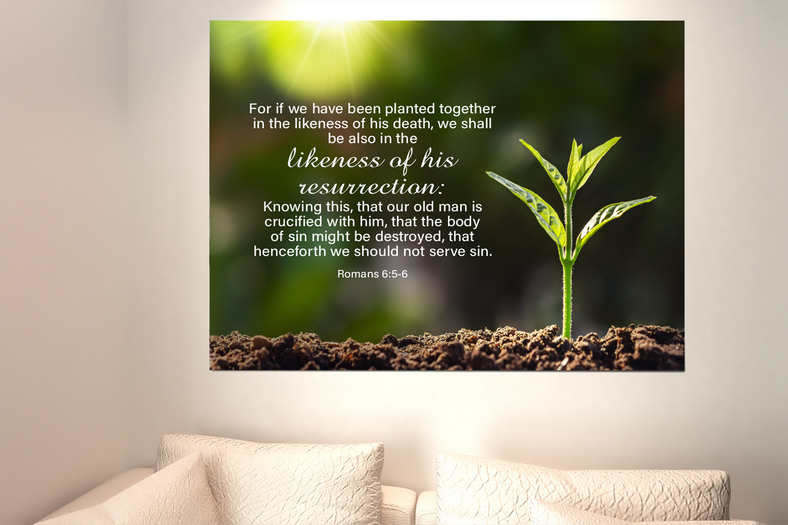 Scripture Walls Likeness of His Resurrection Mind Romans 6:5-6 Bible Verse Canvas Christian Wall Art Ready to Hang Unframed-Express Your Love Gifts