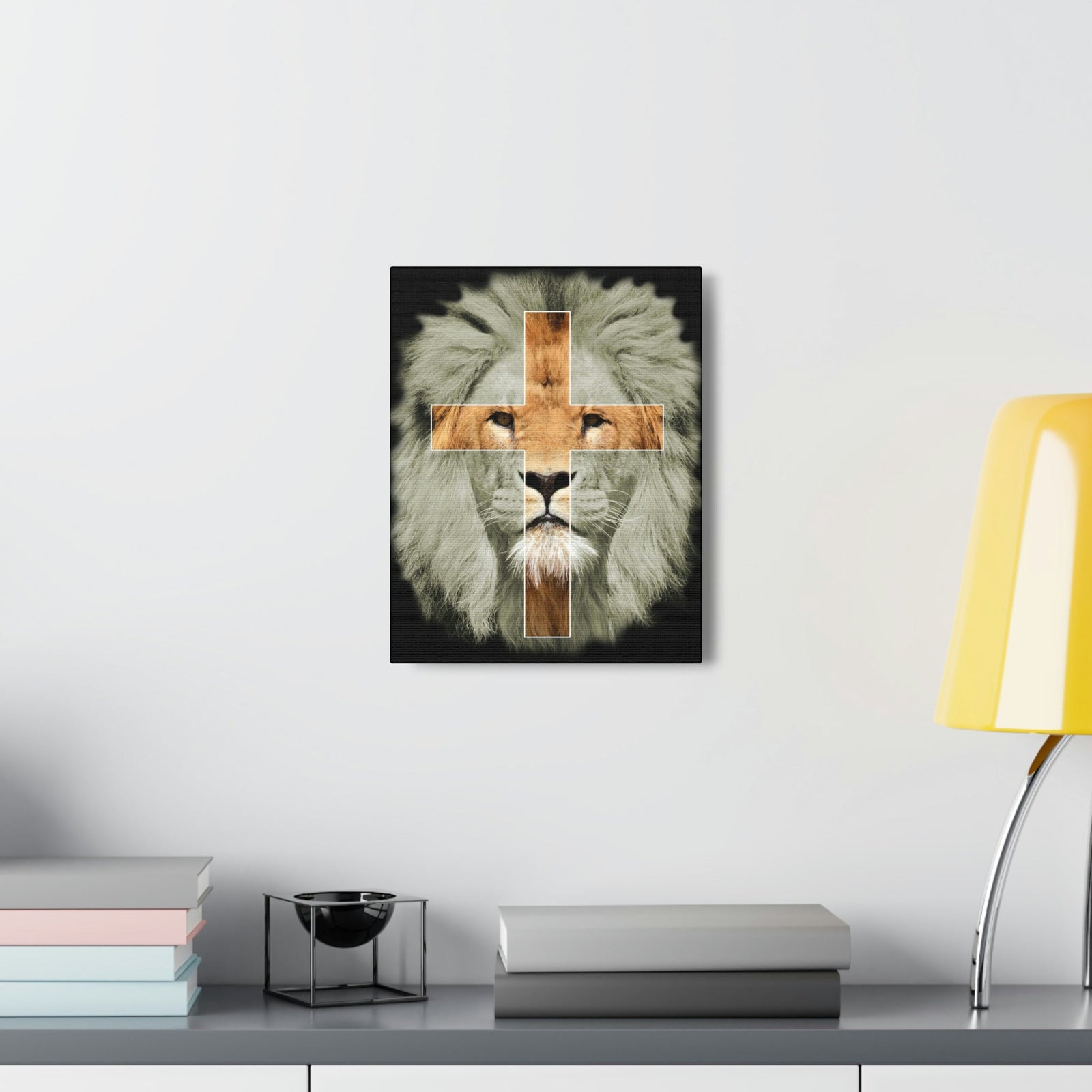 Scripture Walls Lion of Judah Revelation 5:5 Cross on Lion Bible Verse Canvas Christian Wall Art Ready to Hang Unframed-Express Your Love Gifts