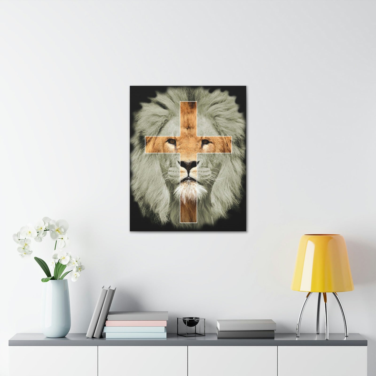 Scripture Walls Lion of Judah Revelation 5:5 Cross on Lion Bible Verse Canvas Christian Wall Art Ready to Hang Unframed-Express Your Love Gifts