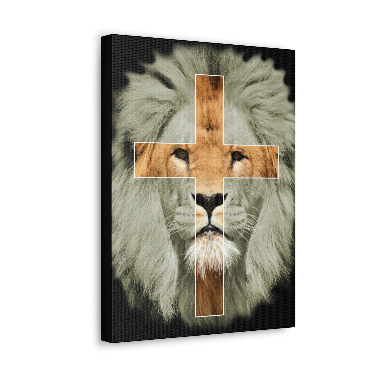 Scripture Walls Lion of Judah Revelation 5:5 Cross on Lion Bible Verse Canvas Christian Wall Art Ready to Hang Unframed-Express Your Love Gifts