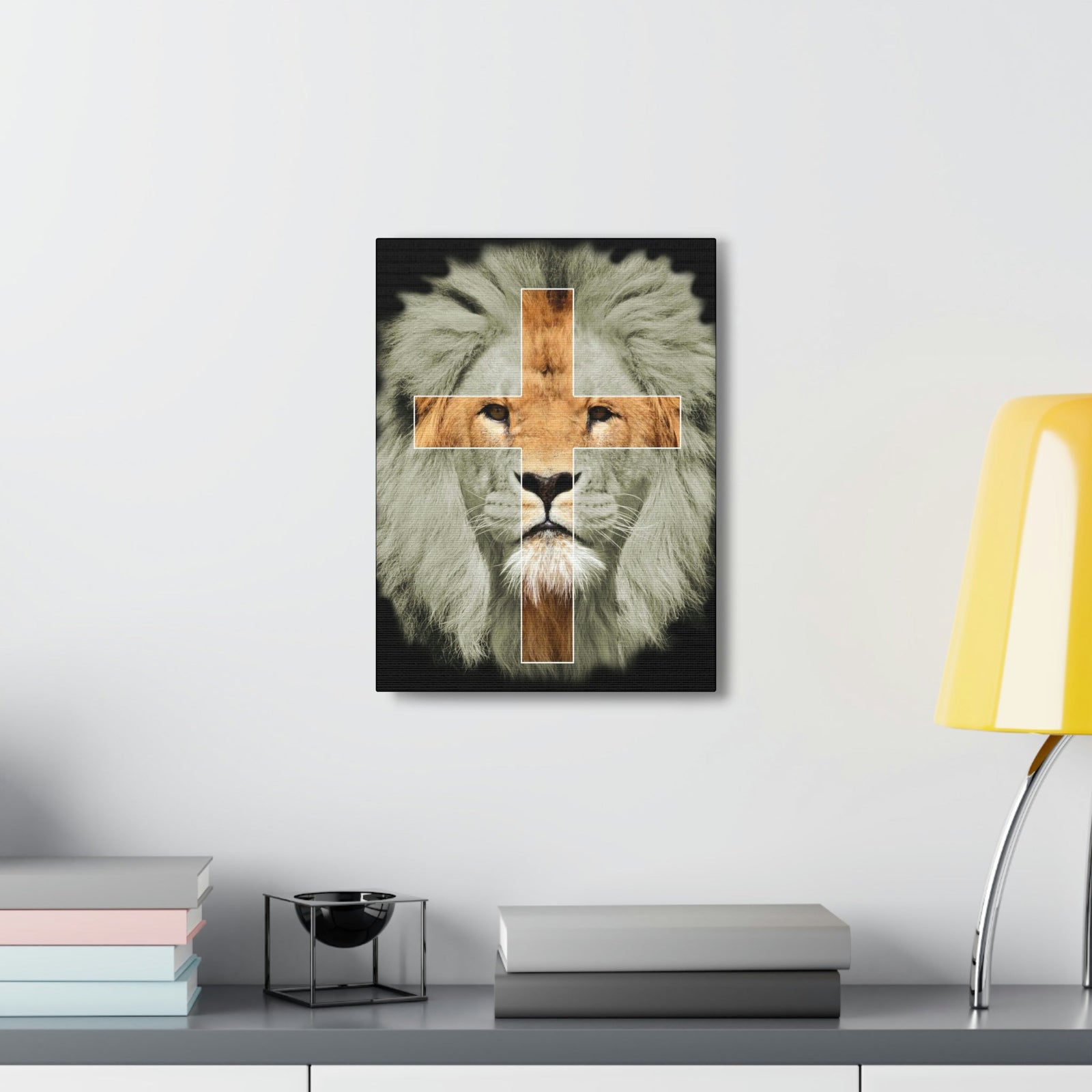 Scripture Walls Lion of Judah Revelation 5:5 Cross on Lion Bible Verse Canvas Christian Wall Art Ready to Hang Unframed-Express Your Love Gifts