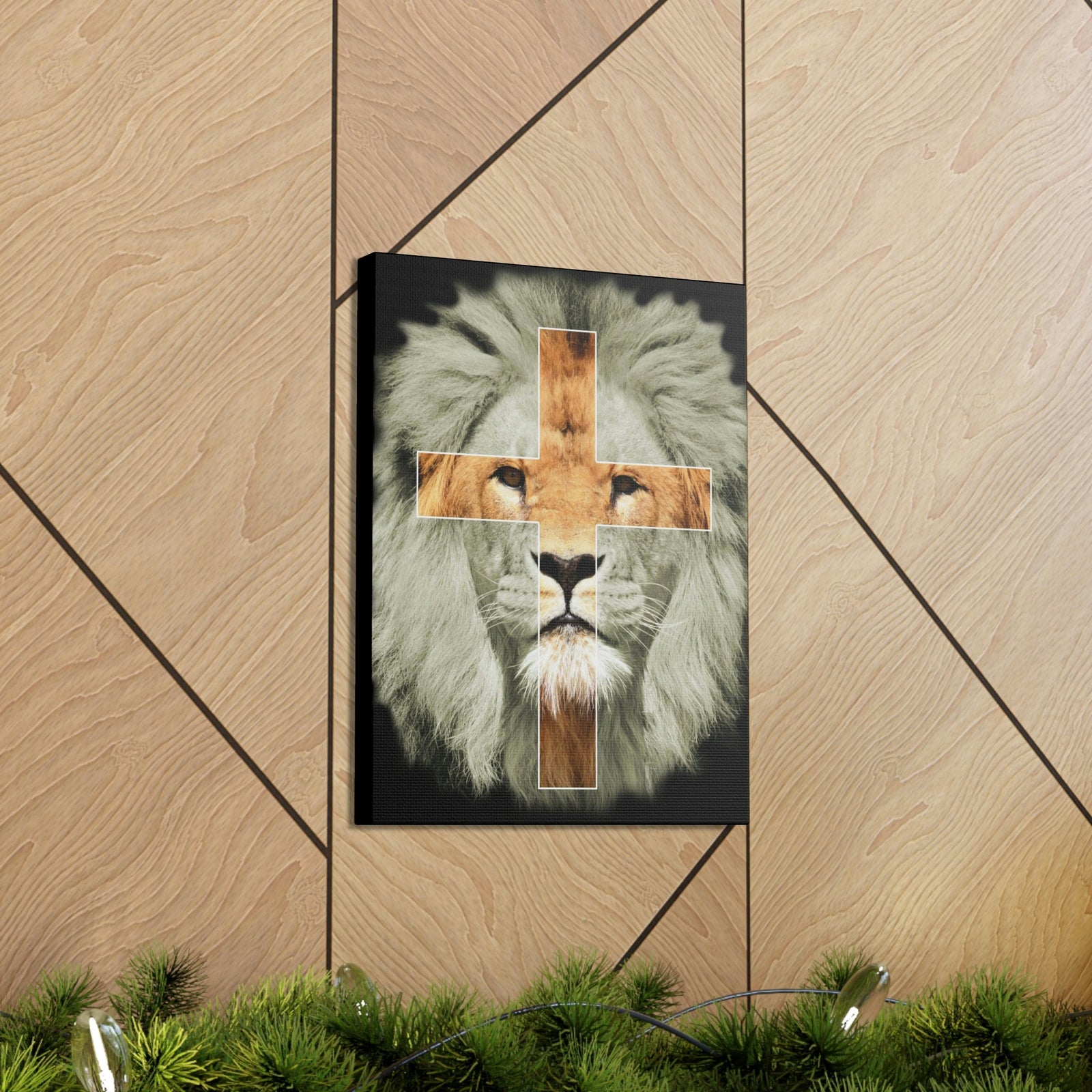 Scripture Walls Lion of Judah Revelation 5:5 Cross on Lion Bible Verse Canvas Christian Wall Art Ready to Hang Unframed-Express Your Love Gifts