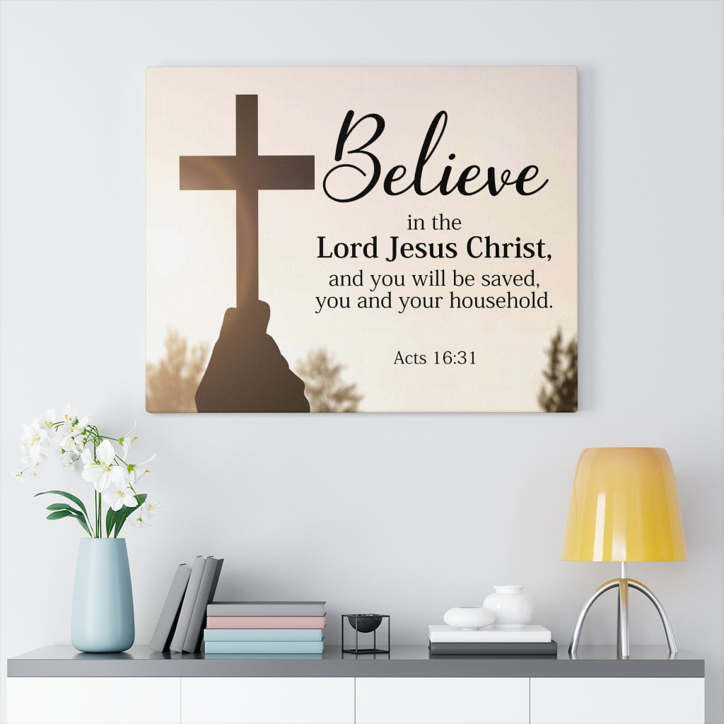 Scripture Walls Lord Jesus Christ Acts 16:31 Bible Verse Canvas Christian Wall Art Ready to Hang Unframed-Express Your Love Gifts