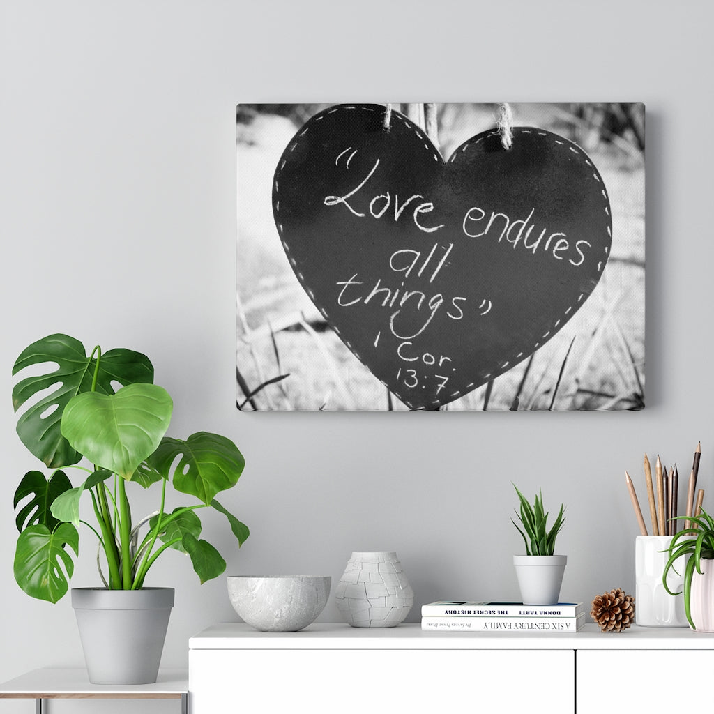 Scripture Walls Love Endures 1 Cor 13:7 Bible Verse Canvas Christian Wall Art Ready to Hang Unframed-Express Your Love Gifts