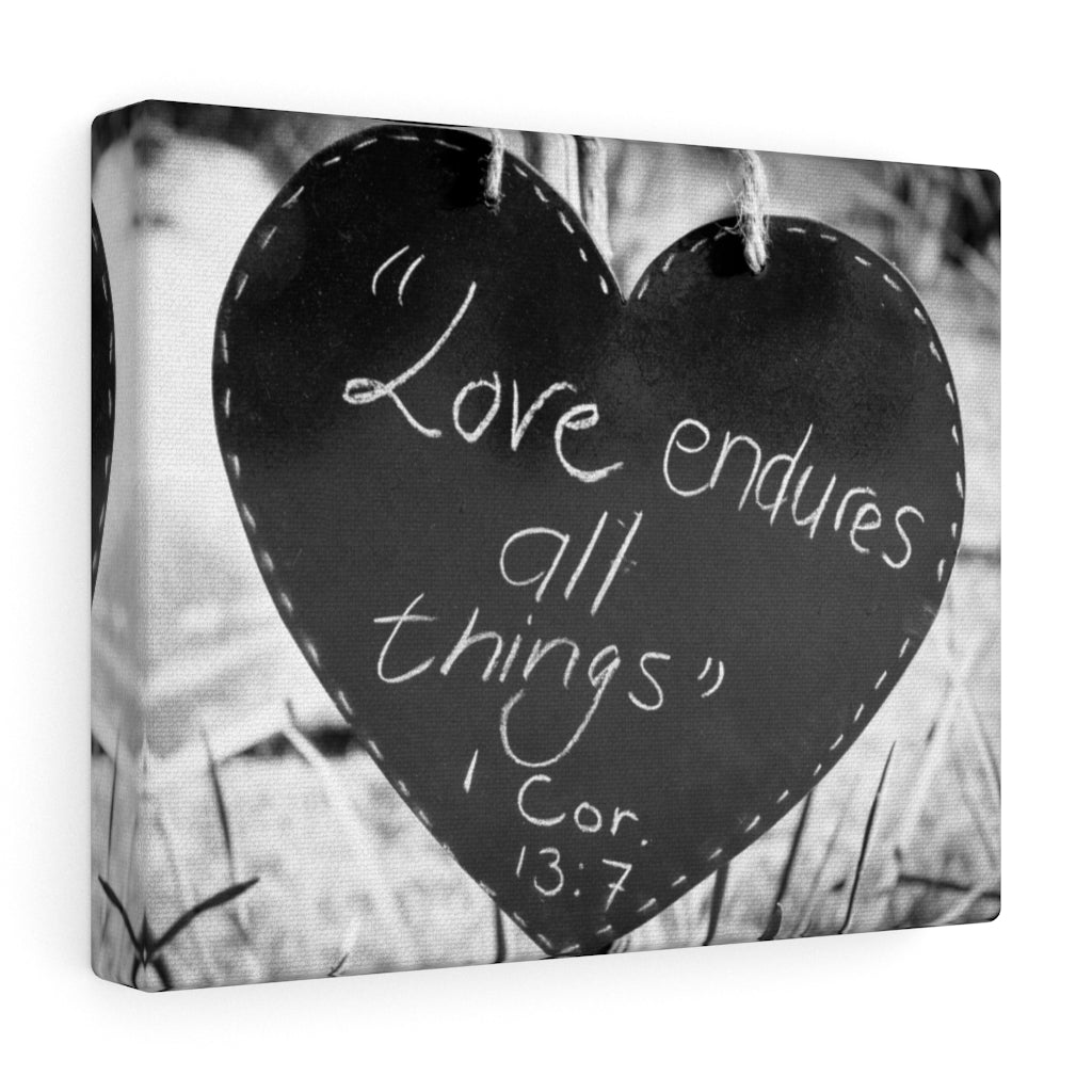 Scripture Walls Love Endures 1 Cor 13:7 Bible Verse Canvas Christian Wall Art Ready to Hang Unframed-Express Your Love Gifts