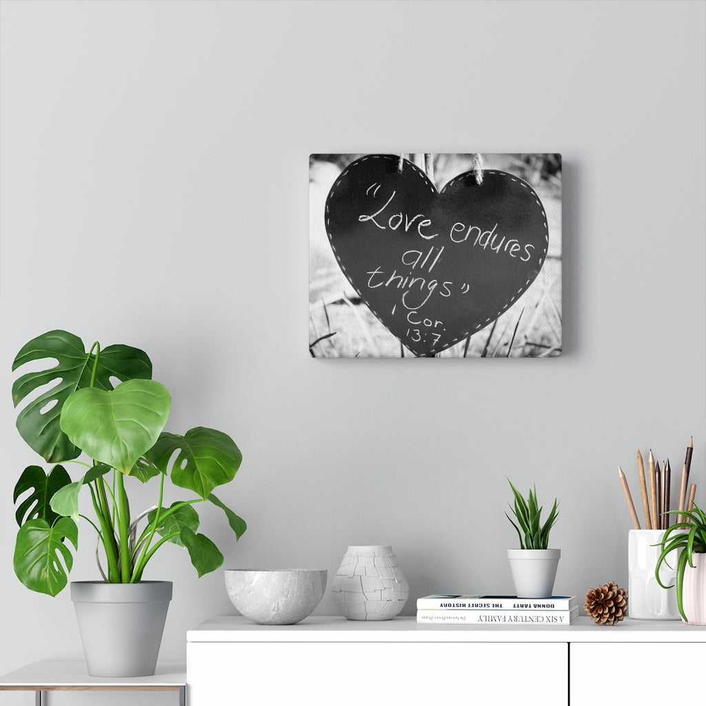 Scripture Walls Love Endures 1 Cor 13:7 Bible Verse Canvas Christian Wall Art Ready to Hang Unframed-Express Your Love Gifts