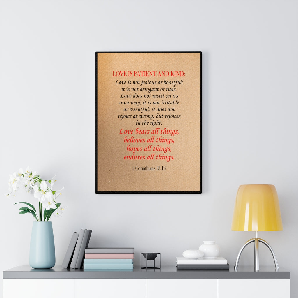 Scripture Walls Love is First Corinthians 13:13 Bible Verse Canvas Christian Wall Art Ready to Hang Unframed-Express Your Love Gifts