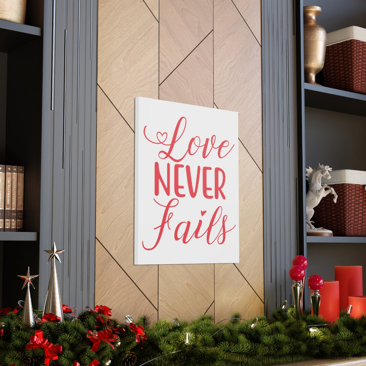 Scripture Walls Love Never Fails 1 Corinthians 13:8 Red Christian Wall Art Print Ready to Hang Unframed-Express Your Love Gifts