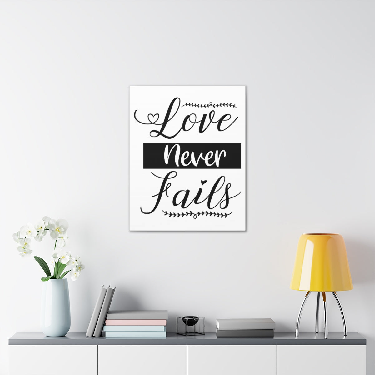 Scripture Walls Love Never Fails 1 John 4:18 White Christian Wall Art Print Ready to Hang Unframed-Express Your Love Gifts