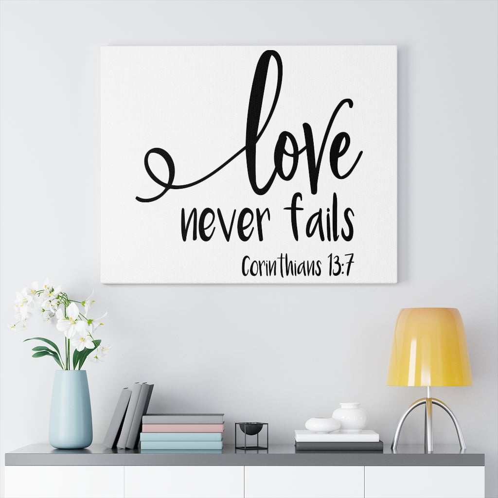 Scripture Walls Love Never Fails Corinthians 13:7 Bible Verse Canvas Christian Wall Art Ready to Hang Unframed-Express Your Love Gifts