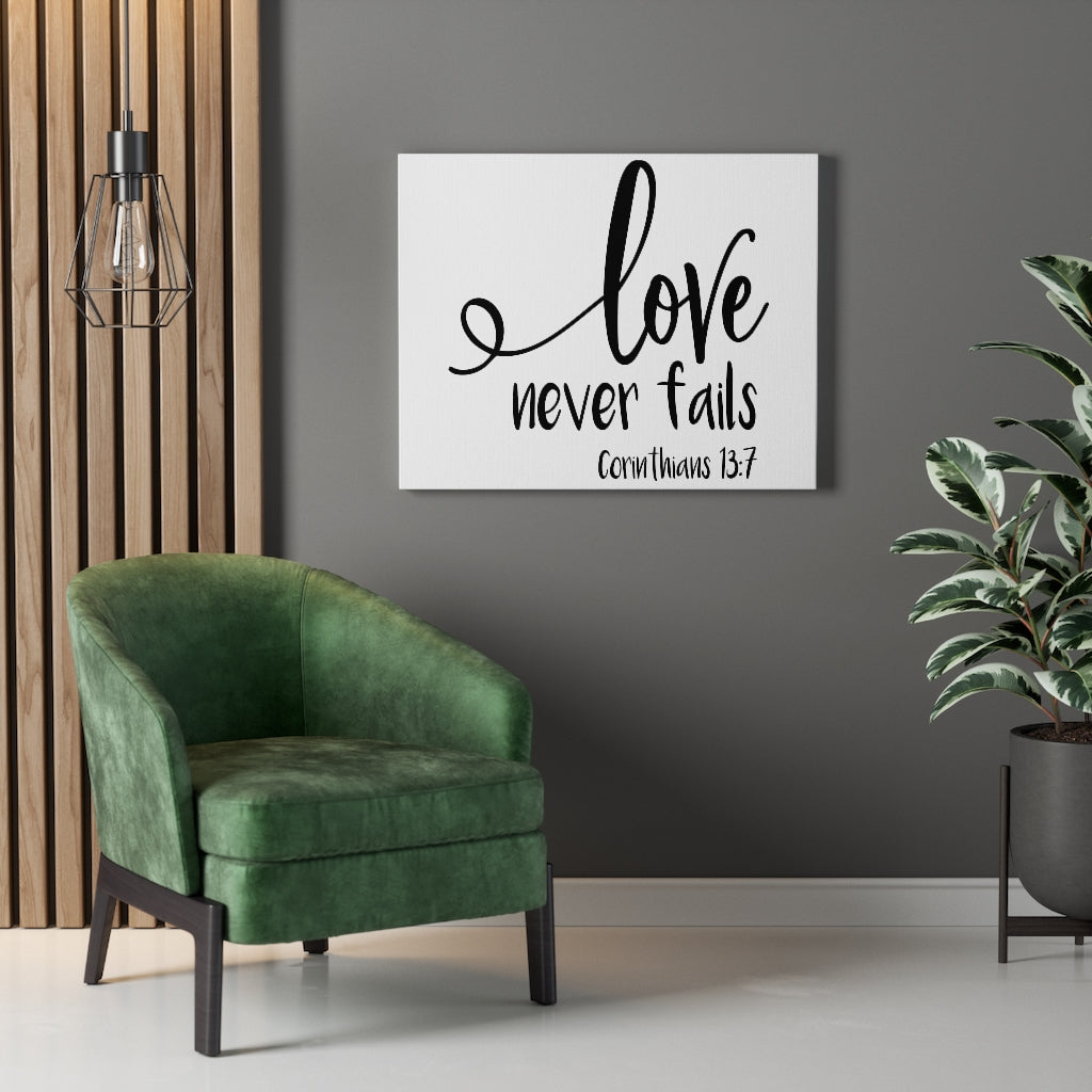 Scripture Walls Love Never Fails Corinthians 13:7 Bible Verse Canvas Christian Wall Art Ready to Hang Unframed-Express Your Love Gifts