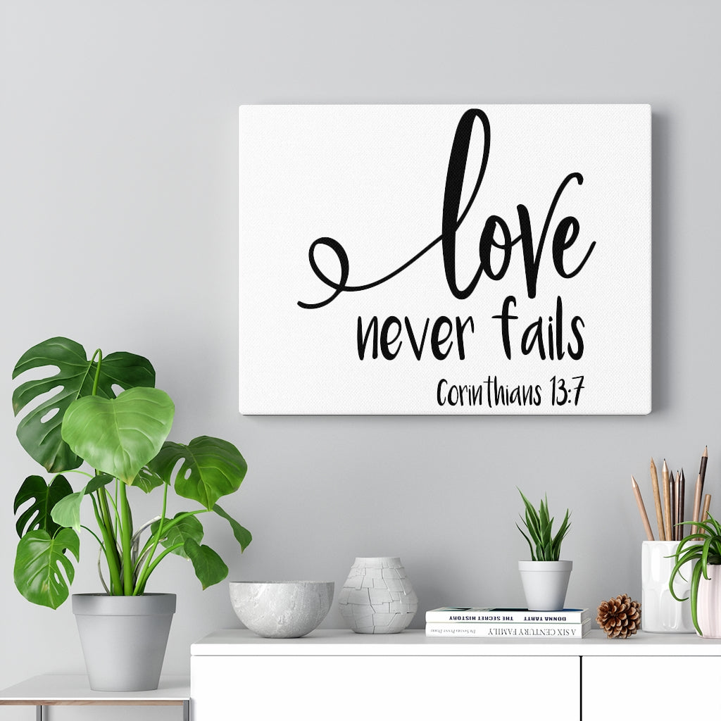 Scripture Walls Love Never Fails Corinthians 13:7 Bible Verse Canvas Christian Wall Art Ready to Hang Unframed-Express Your Love Gifts