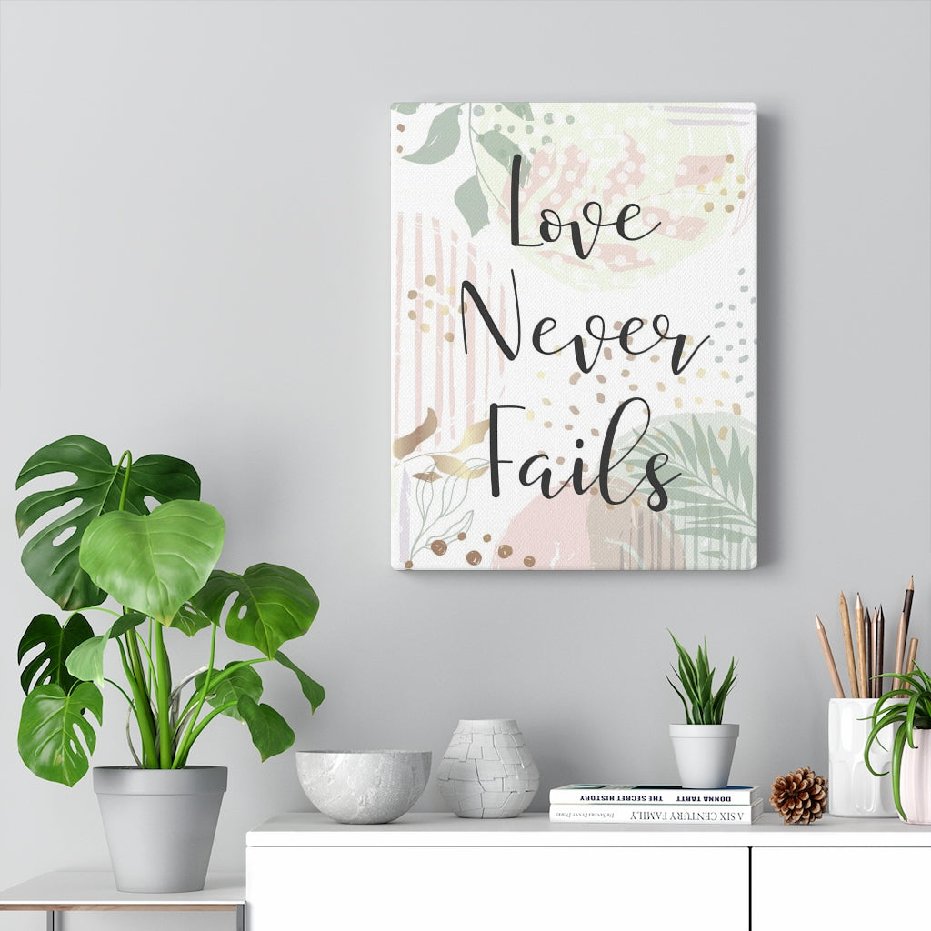 Scripture Walls Love Never Fails Leaves Bible Verse Canvas Christian Wall Art Ready to Hang Unframed-Express Your Love Gifts