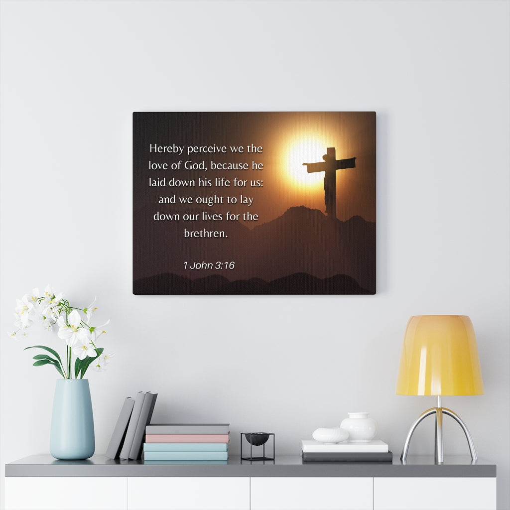 Scripture Walls Love Of God 1 John 3:16 Bible Verse Canvas Christian Wall Art Ready to Hang Unframed-Express Your Love Gifts