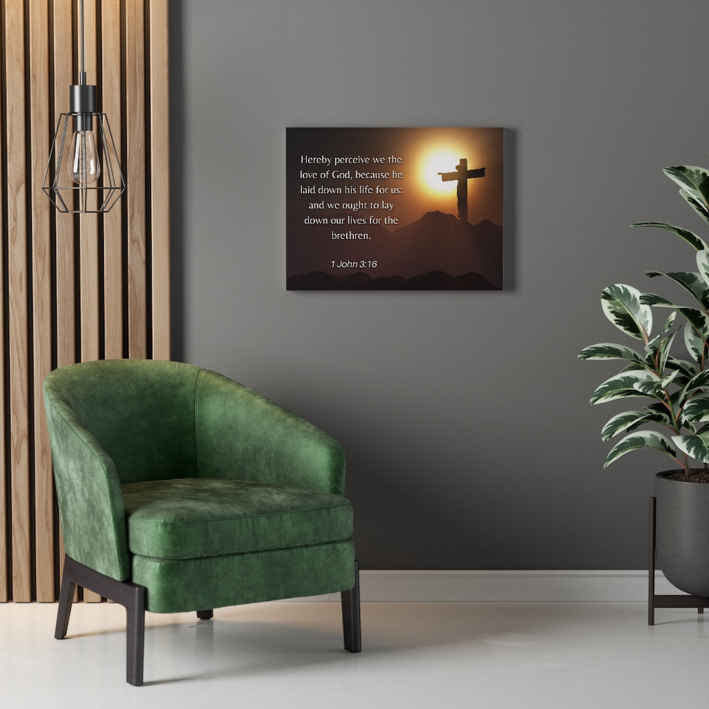 Scripture Walls Love Of God 1 John 3:16 Bible Verse Canvas Christian Wall Art Ready to Hang Unframed-Express Your Love Gifts