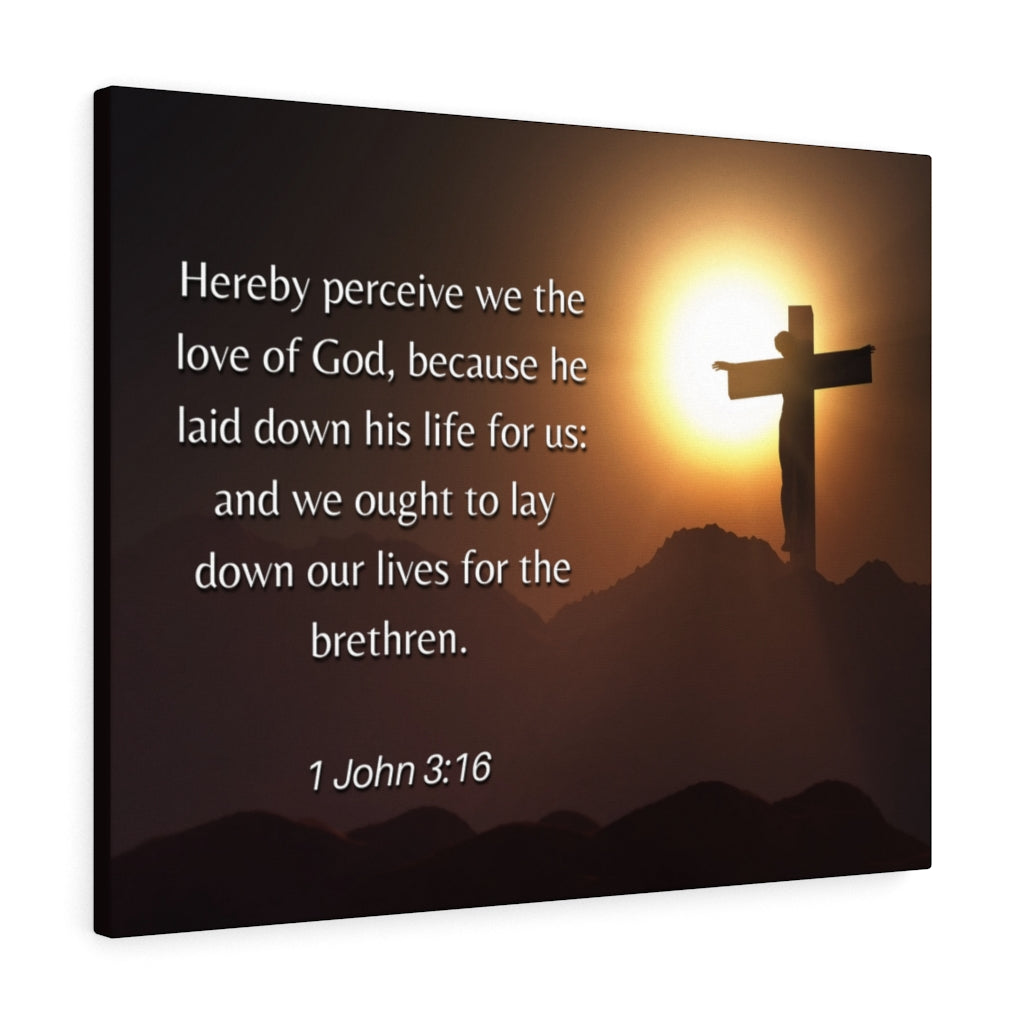 Scripture Walls Love Of God 1 John 3:16 Bible Verse Canvas Christian Wall Art Ready to Hang Unframed-Express Your Love Gifts