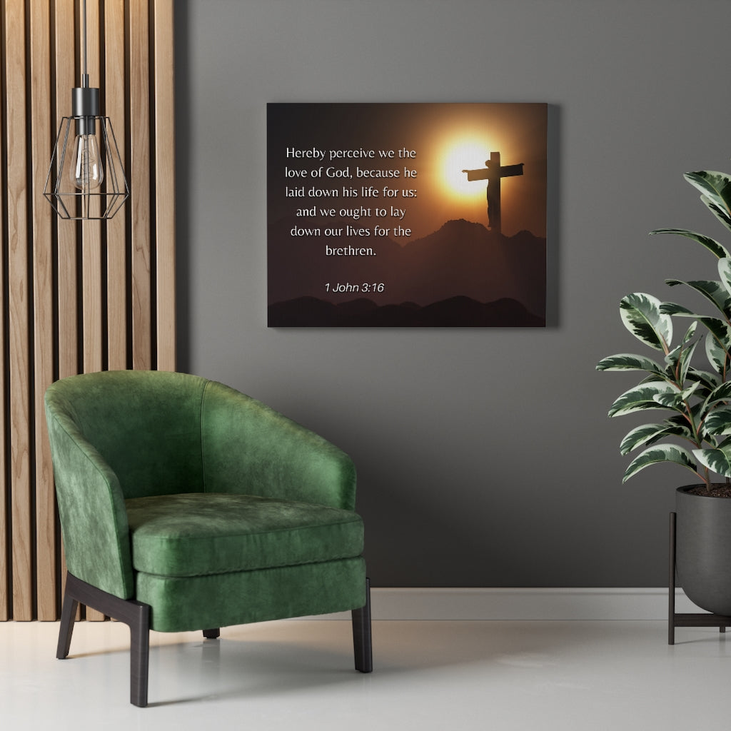 Scripture Walls Love Of God 1 John 3:16 Bible Verse Canvas Christian Wall Art Ready to Hang Unframed-Express Your Love Gifts