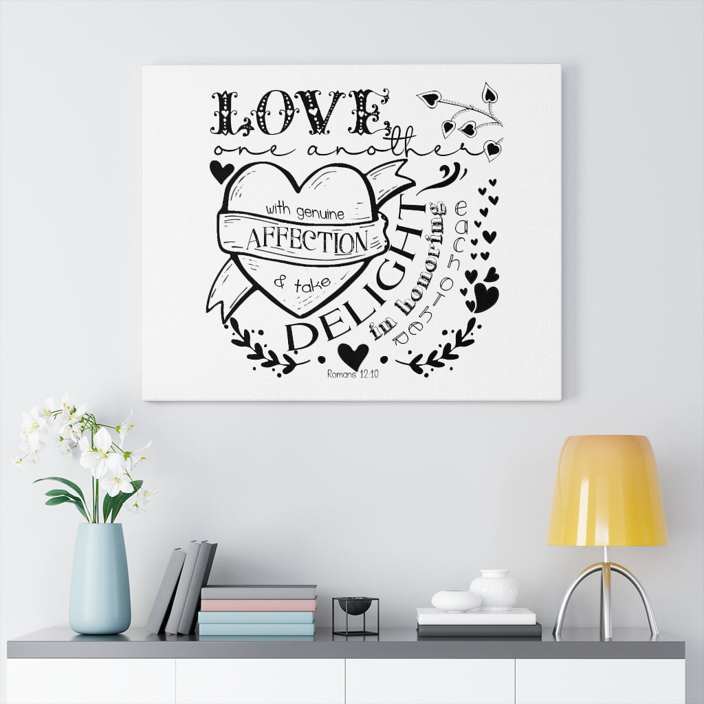 Scripture Walls Love One Another Romans 12:10 Bible Verse Canvas Christian Wall Art Ready to Hang Unframed-Express Your Love Gifts