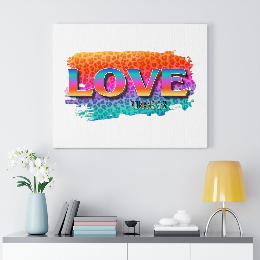 Scripture Walls Love Romans 5:8 Bible Verse Canvas Christian Wall Art Ready to Hang Unframed-Express Your Love Gifts