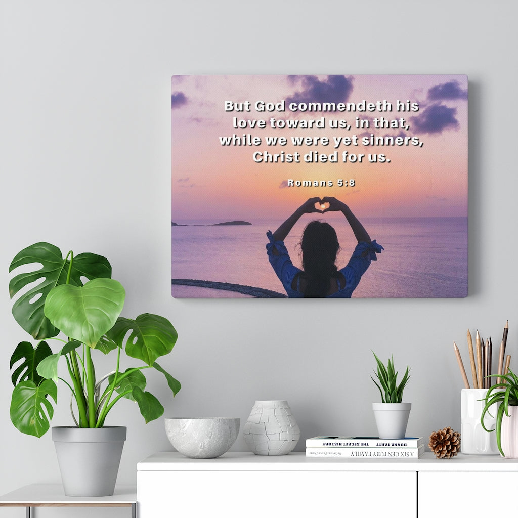 Scripture Walls Love Towards Us Romans 5:8 Bible Verse Canvas Christian Wall Art Ready to Hang Unframed-Express Your Love Gifts