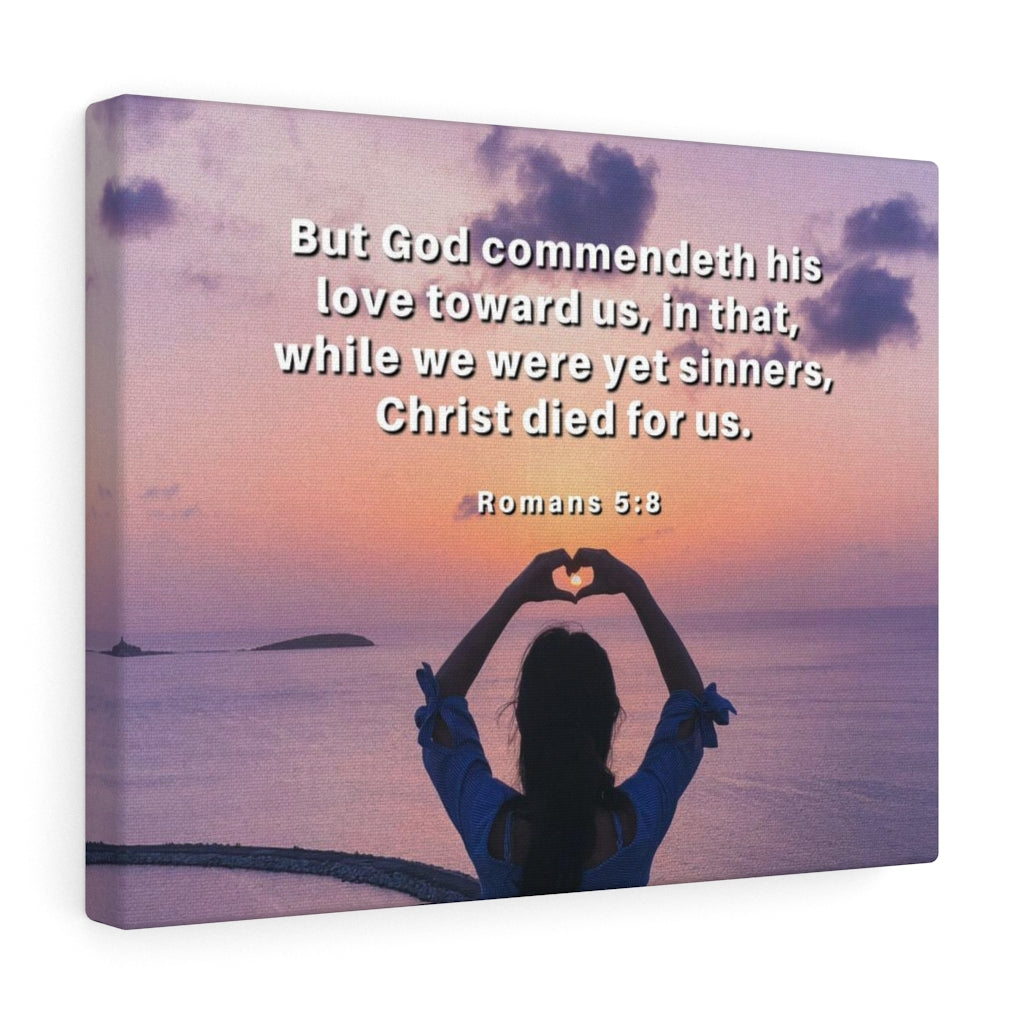 Scripture Walls Love Towards Us Romans 5:8 Bible Verse Canvas Christian Wall Art Ready to Hang Unframed-Express Your Love Gifts