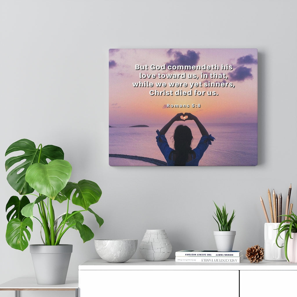 Scripture Walls Love Towards Us Romans 5:8 Bible Verse Canvas Christian Wall Art Ready to Hang Unframed-Express Your Love Gifts