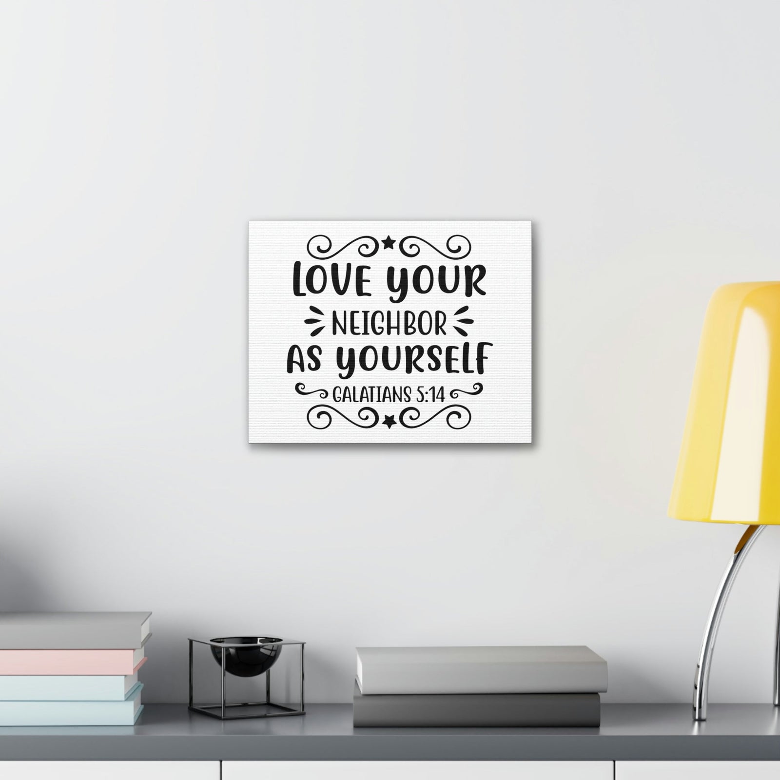 Scripture Walls Love Your Neighbor As Yourself Galatians 5:14 Star Bible Verse Canvas Christian Wall Art Ready to Hang Unframed-Express Your Love Gifts