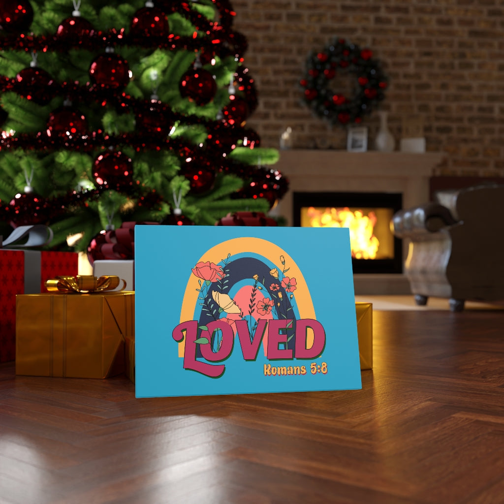 Scripture Walls Loved Romans 5:8 Red Turquoise Bible Verse Canvas Christian Wall Art Ready to Hang Unframed-Express Your Love Gifts